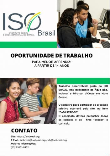 OPORTUNIDADE DE TRABALHO PARA MENOR APRENDIZ - Mirassol d&#039;Oeste - MT