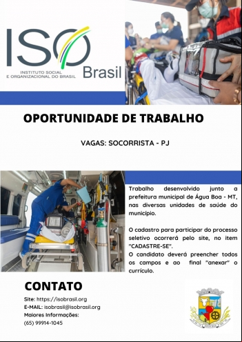OPORTUNIDADE DE TRABALHO - Água Boa - MT